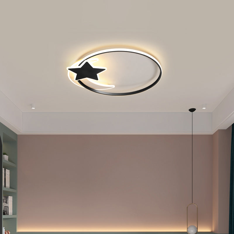 Lámpara empotrada de metal Simplicity con luz empotrada en el techo LED de anillo negro con decoración de luna y estrella