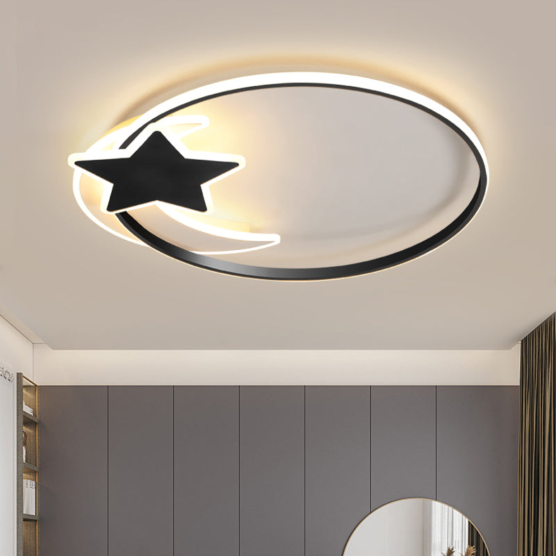 Lámpara empotrada de metal Simplicity con luz empotrada en el techo LED de anillo negro con decoración de luna y estrella