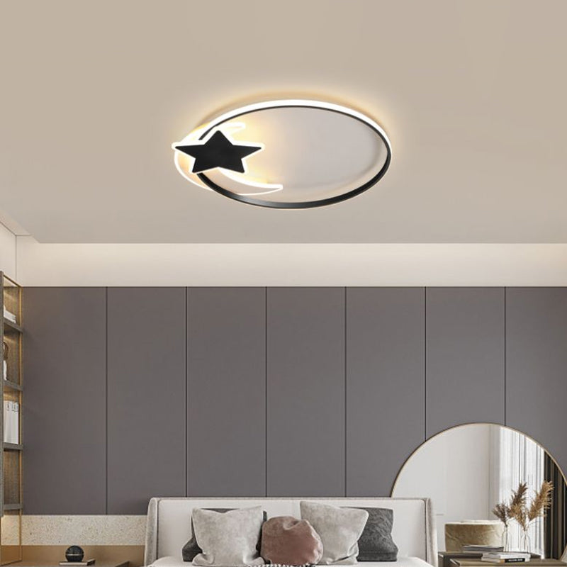 Lámpara empotrada de metal Simplicity con luz empotrada en el techo LED de anillo negro con decoración de luna y estrella