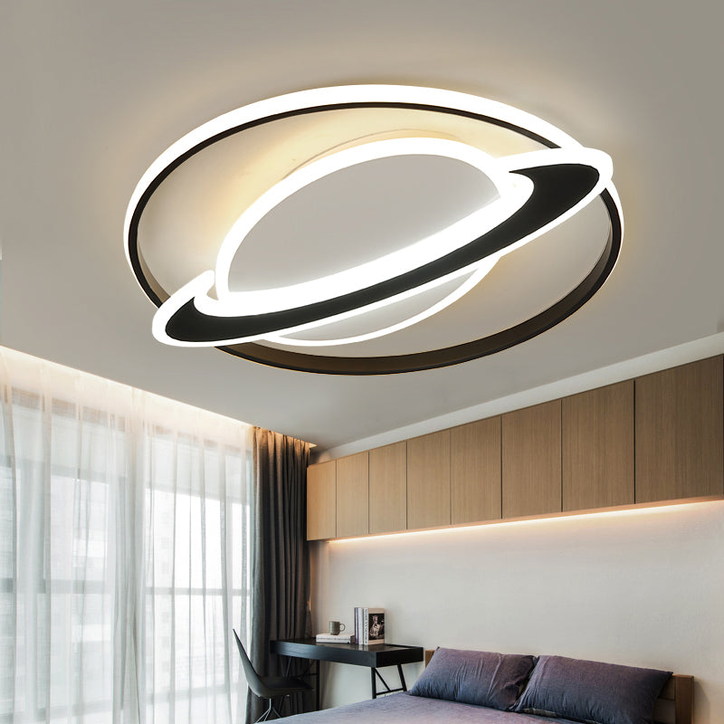 Planet Kids Bedroom Flushmount Lighting Acrylic Minimalist LED Ceiling Light in Black