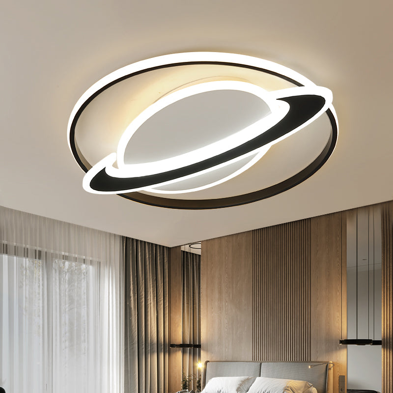 Planet Kids Bedroom Flushmount Lighting Acrylic Minimalist LED Ceiling Light in Black
