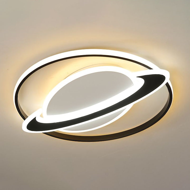 Planet Kids Bedroom Flushmount Lighting Acrylic Minimalist LED Ceiling Light in Black