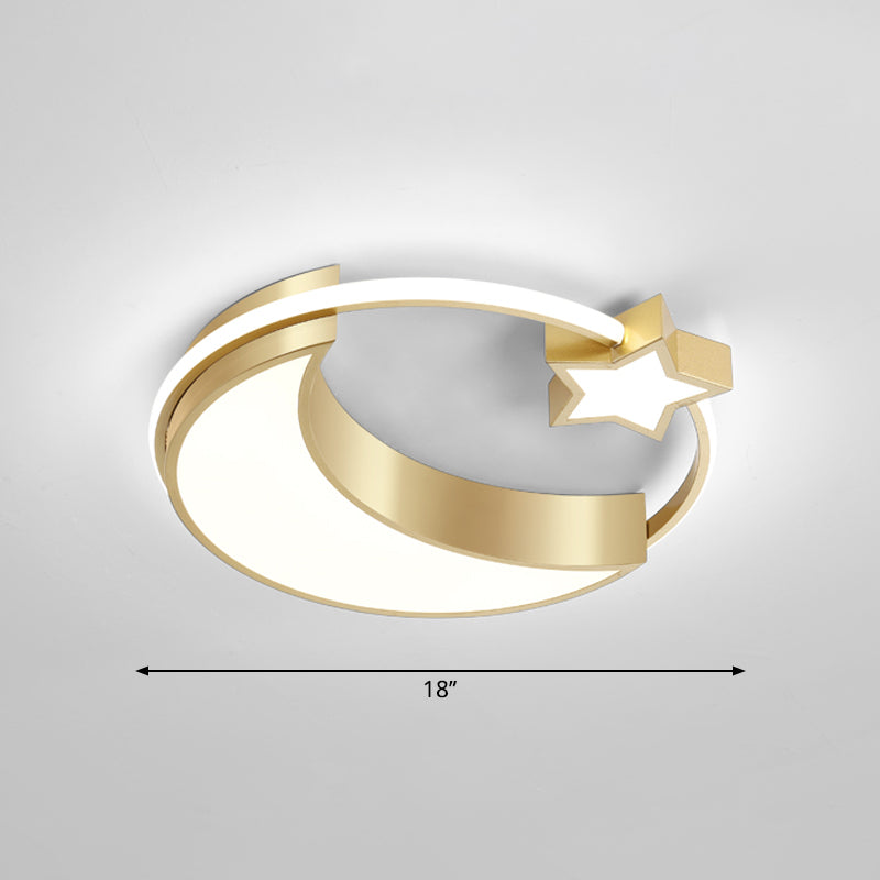 Golden Moon and Star LED Flush Mount Fixture Nordic Acrylic Ceiling Flush Mount Light for Nursery