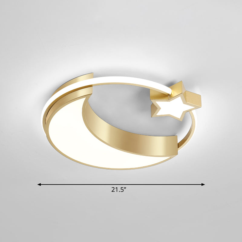 Golden Moon and Star LED Flush Mount Fixture Nordic Acrylic Ceiling Flush Mount Light for Nursery