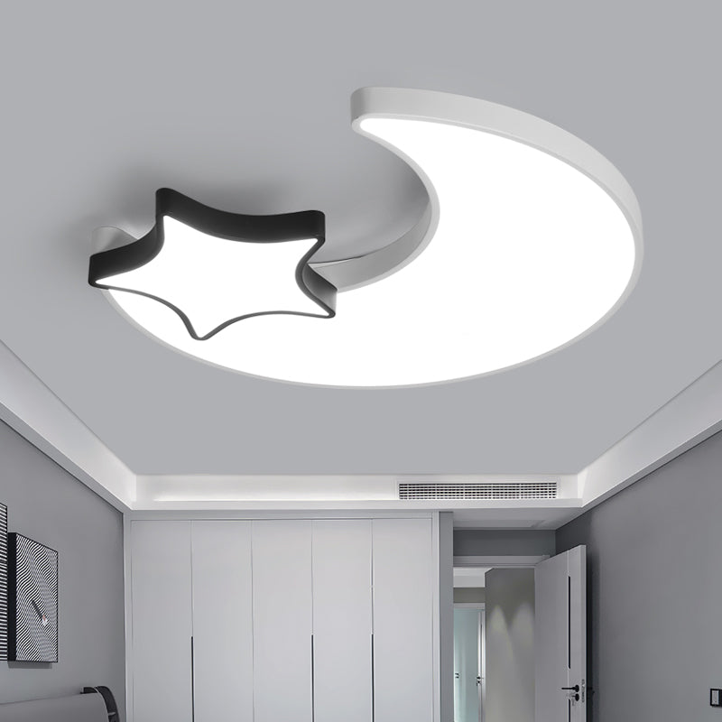 Plafonnier LED nordique plafonnier croissant et étoile noir-blanc avec abat-jour en acrylique