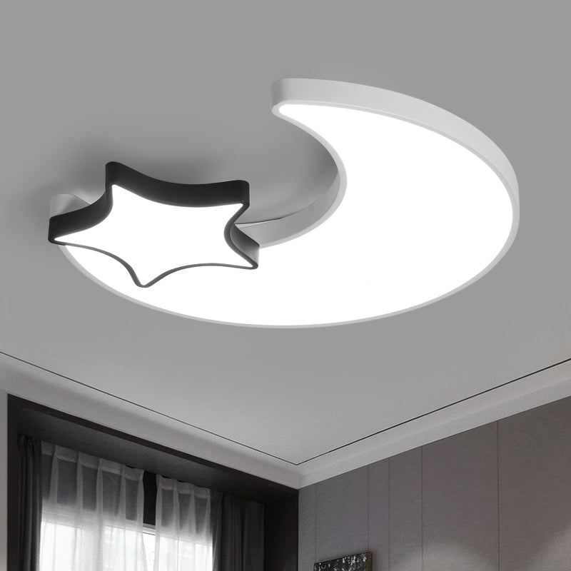 Plafonnier LED nordique plafonnier croissant et étoile noir-blanc avec abat-jour en acrylique