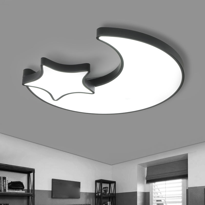 Plafonnier LED nordique plafonnier croissant et étoile noir-blanc avec abat-jour en acrylique