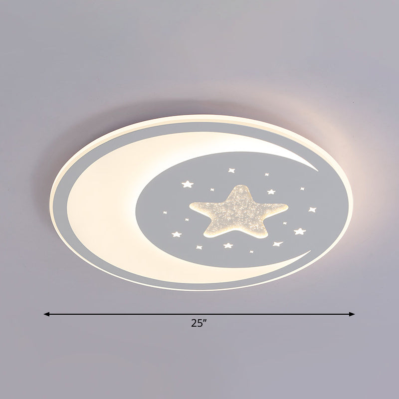 Starry Moon Night Nursery Ceiling Light Acrylic Kids LED Flush Mount Light Fixture in White