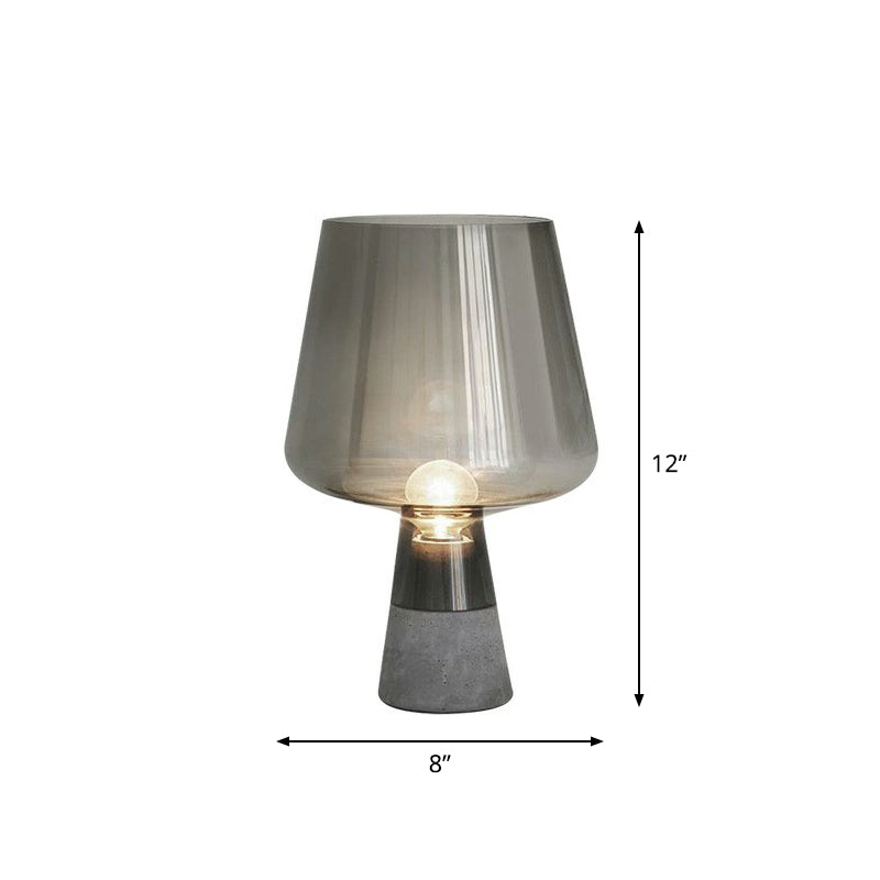 Lampe de nuit en verre en forme de tasse postmoderne 1 table de table de bulbe avec base de ciment pour chambre à coucher