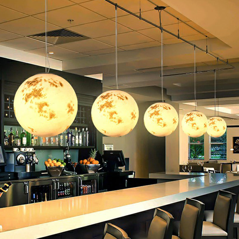 White Moon Suspension Lighting Nordic Single-Bulb Resin Pendant Light for Restaurant