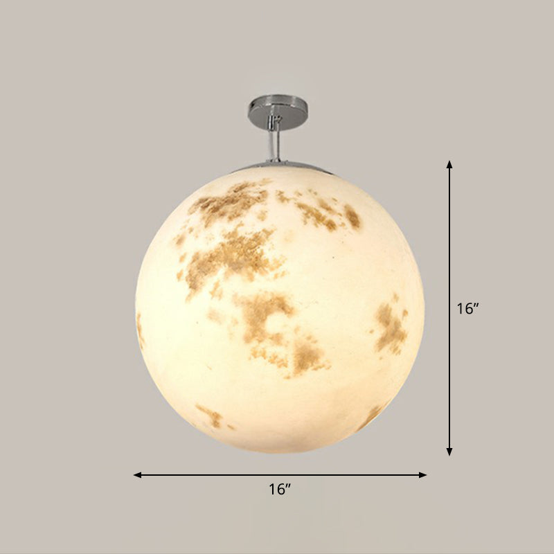 White Moon Suspension Lighting Nordic Single-Bulb Resin Pendant Light for Restaurant