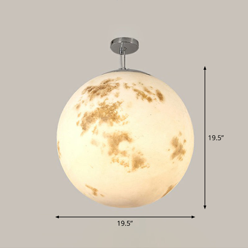 White Moon Suspension Lighting Nordic Single-Bulb Resin Pendant Light for Restaurant