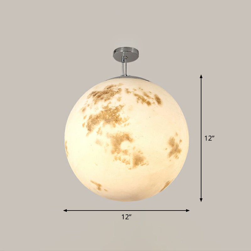 White Moon Suspension Lighting Nordic Single-Bulb Resin Pendant Light for Restaurant