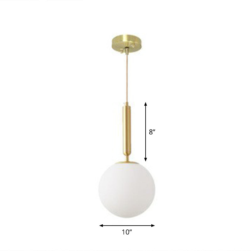 Ball Dining Room Pendulum Light White Glass 1-Head Simple Pendant Lighting in Brass
