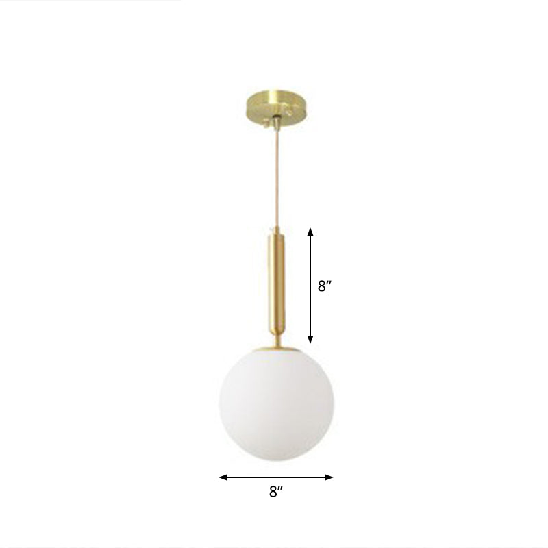 Ball Dining Room Pendulum Light White Glass 1-Head Simple Pendant Lighting in Brass