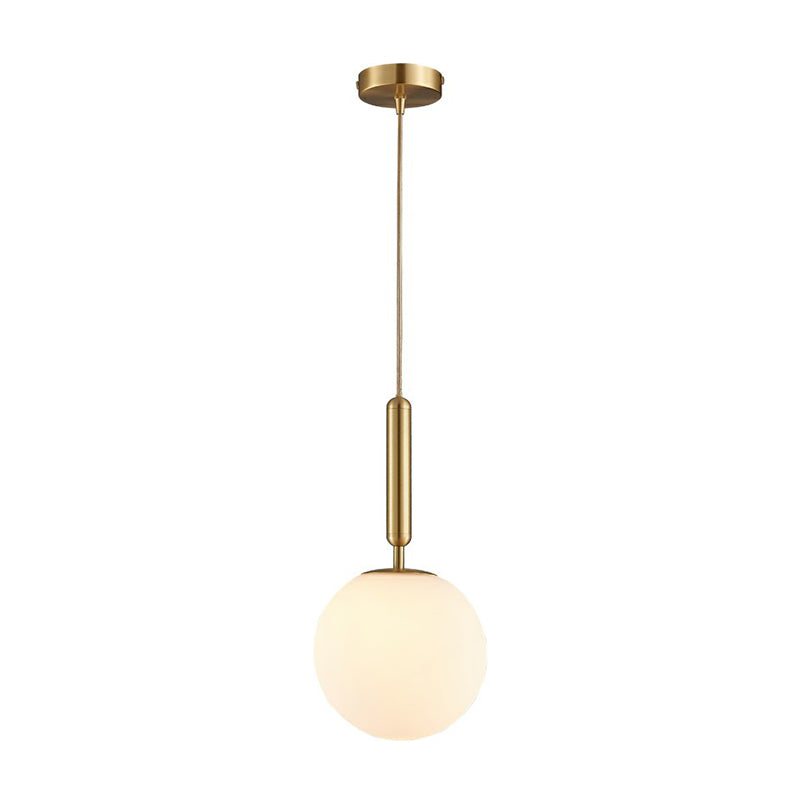Ball Dining Room Pendulum Light White Glass 1-Head Simple Pendant Lighting in Brass