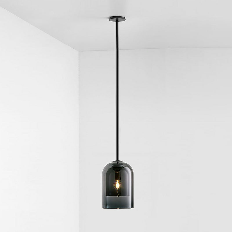 Nordic 1-Light Suspension Light Black Dual Dome Ceiling Pendant Lamp with Glass Shade