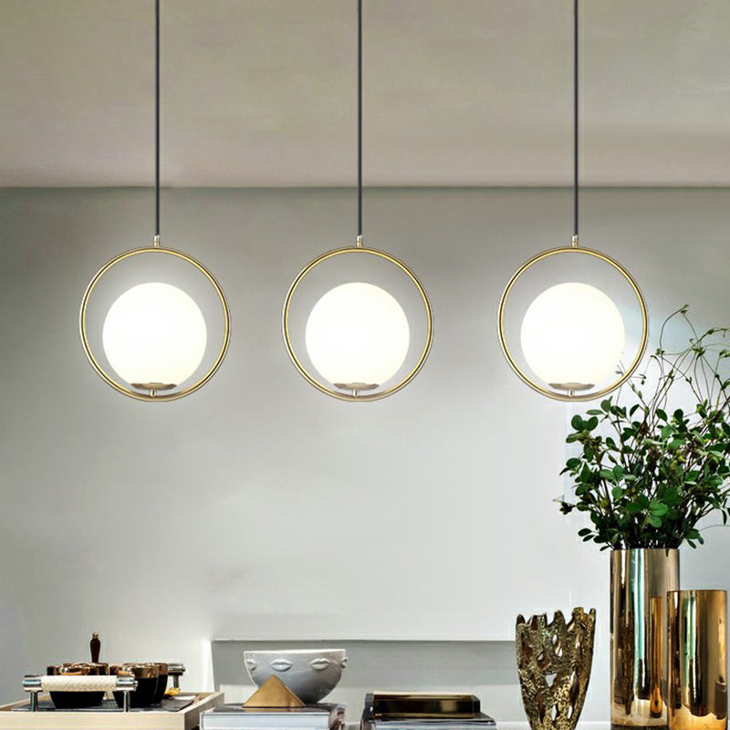 Globe Dining Room Suspension Lamp Milky Glass 1 Bulb Modern hanglamp met koperen lus
