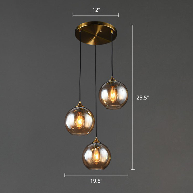 Postmodern Spherical Multi Ceiling Lamp Glass 3-Light Dining Room Suspension Pendant Light