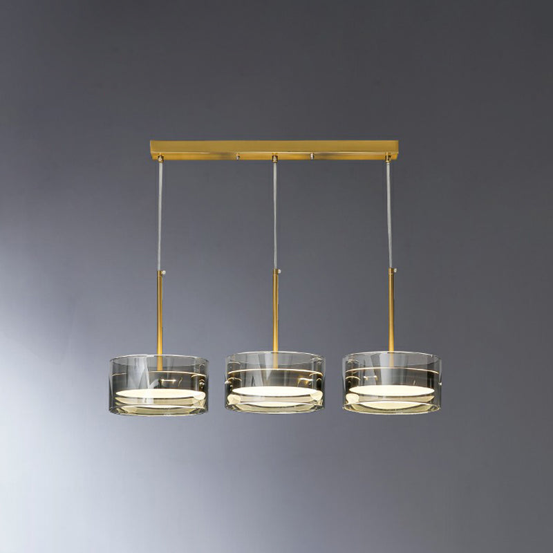 Goldene trommelförmige LED Hanging Deckenleuchte postmoderne 3 Köpfe Glas Anhänger Beleuchtung