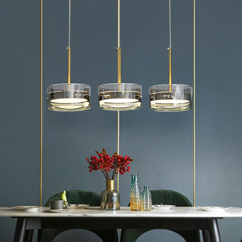Goldene trommelförmige LED Hanging Deckenleuchte postmoderne 3 Köpfe Glas Anhänger Beleuchtung