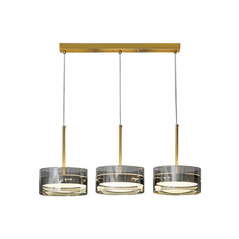 Goldene trommelförmige LED Hanging Deckenleuchte postmoderne 3 Köpfe Glas Anhänger Beleuchtung
