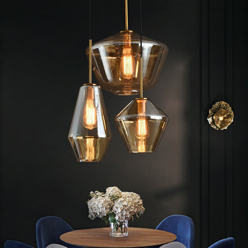 Postmodern 3 bollen cluster hanger hanger messing geometrisch plafond suspensie licht met glazen schaduw