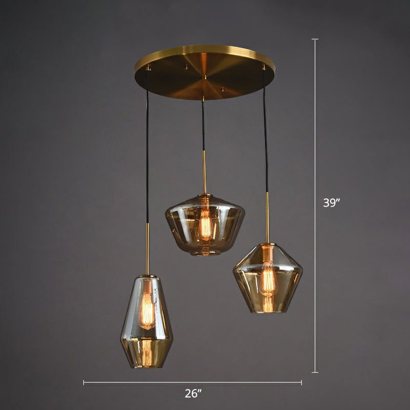 Postmodern 3 bollen cluster hanger hanger messing geometrisch plafond suspensie licht met glazen schaduw