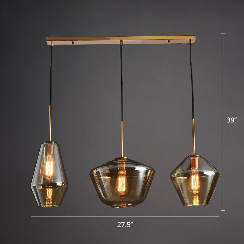 Postmodern 3 bollen cluster hanger hanger messing geometrisch plafond suspensie licht met glazen schaduw