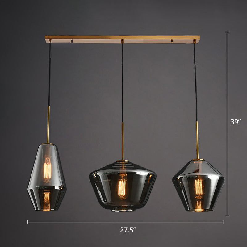 Postmodern 3 bollen cluster hanger hanger messing geometrisch plafond suspensie licht met glazen schaduw