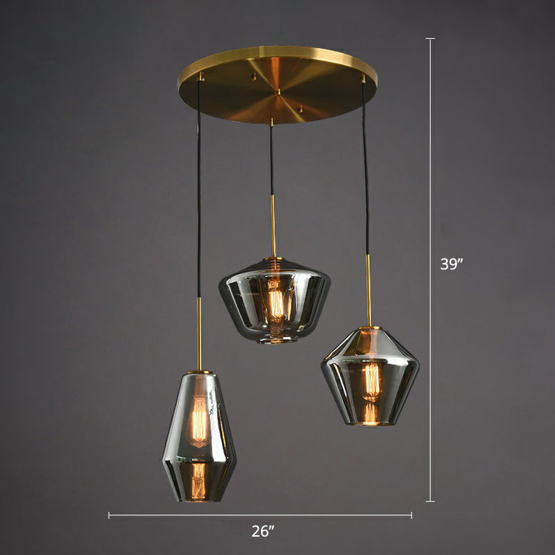 Postmodern 3 bollen cluster hanger hanger messing geometrisch plafond suspensie licht met glazen schaduw