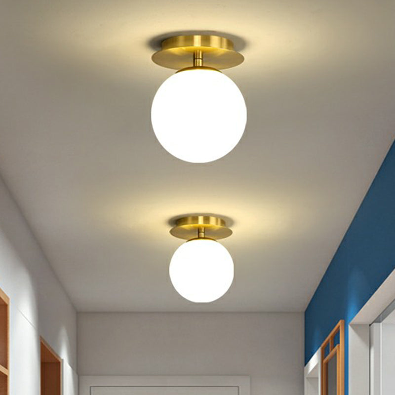 Ball Foyer Semi Flush Mount Lighting Glas 1-Light Postmodern Ceiling Light in Brass