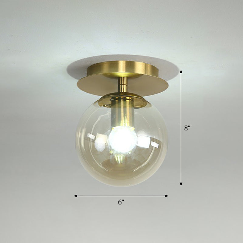 Ball Foyer Semi Flush Mount Lighting Glas 1-Light Postmodern Ceiling Light in Brass