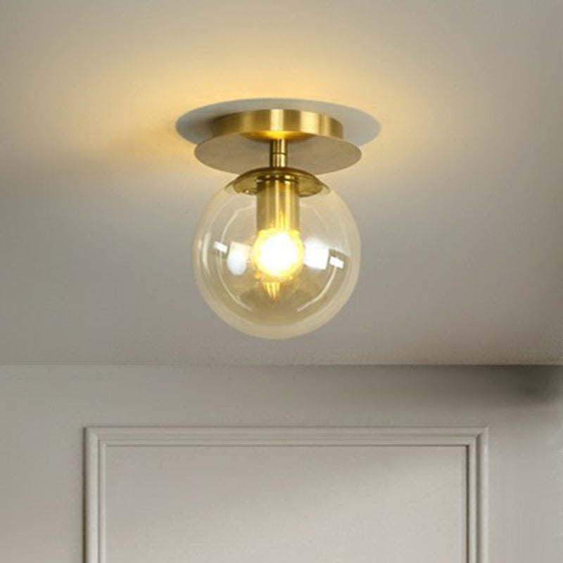 Ball Foyer Semi Flush Mount Lighting Glas 1-Light Postmodern Ceiling Light in Brass