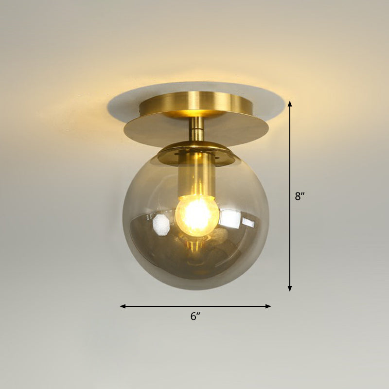 Ball Foyer Semi Flush Mount Lighting Glas 1-Light Postmodern Ceiling Light in Brass