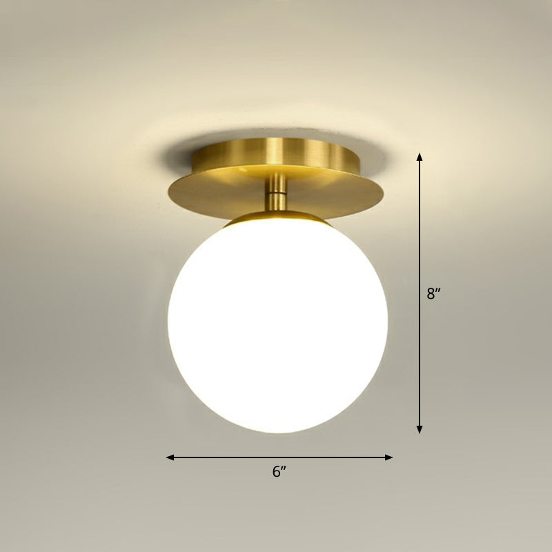 Ball Foyer Semi Flush Mount Lighting Glas 1-Light Postmodern Ceiling Light in Brass