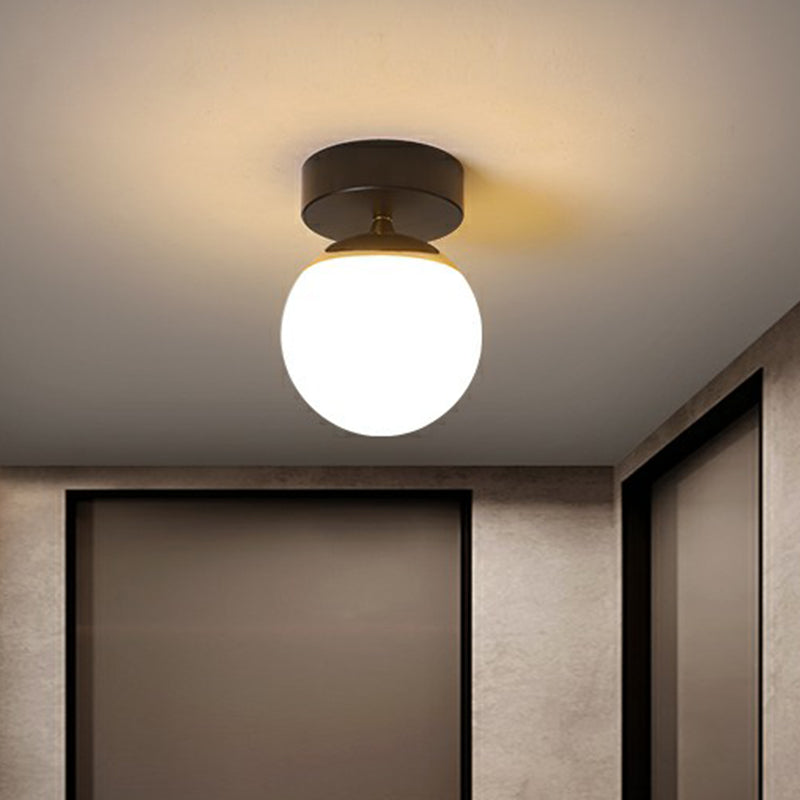 Sphere Cream Glass Flushmount Light Simplicity 1 Bulb Black Ceiling Mount Light Fixture for Aisle