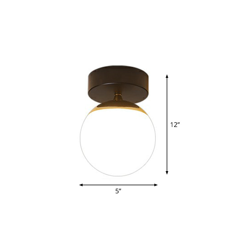 Sphere Cream Glass Flushmount Light Simplicity 1 Bulb Black Ceiling Mount Light Fixture for Aisle