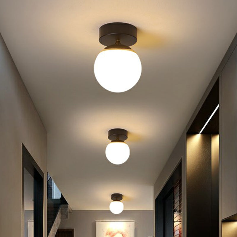 Sphere Cream Glass Flushmount Light Simplicity 1 Bulb Black Ceiling Mount Light Fixture for Aisle