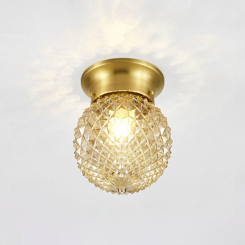 Clear Glass Pineapple Ceiling Fixture Minimalist 1 Head Brass Flush Mount Light for Corridor