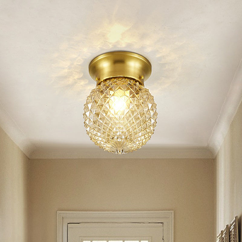 Clear Glass Pineapple Ceiling Fixture Minimalist 1 Head Brass Flush Mount Light for Corridor