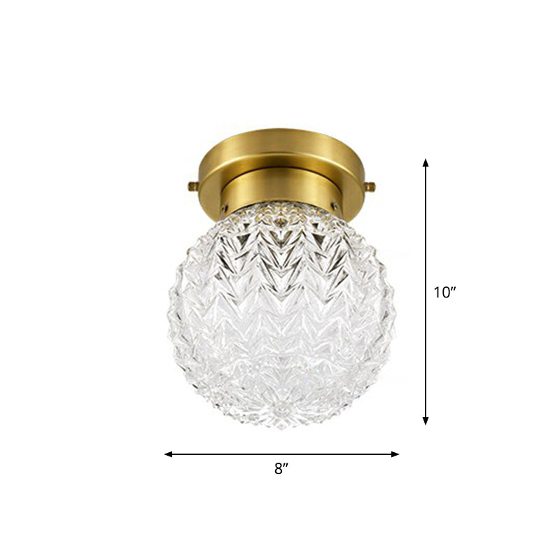 Clear Glass Pineapple Ceiling Fixture Minimalist 1 Head Brass Flush Mount Light for Corridor