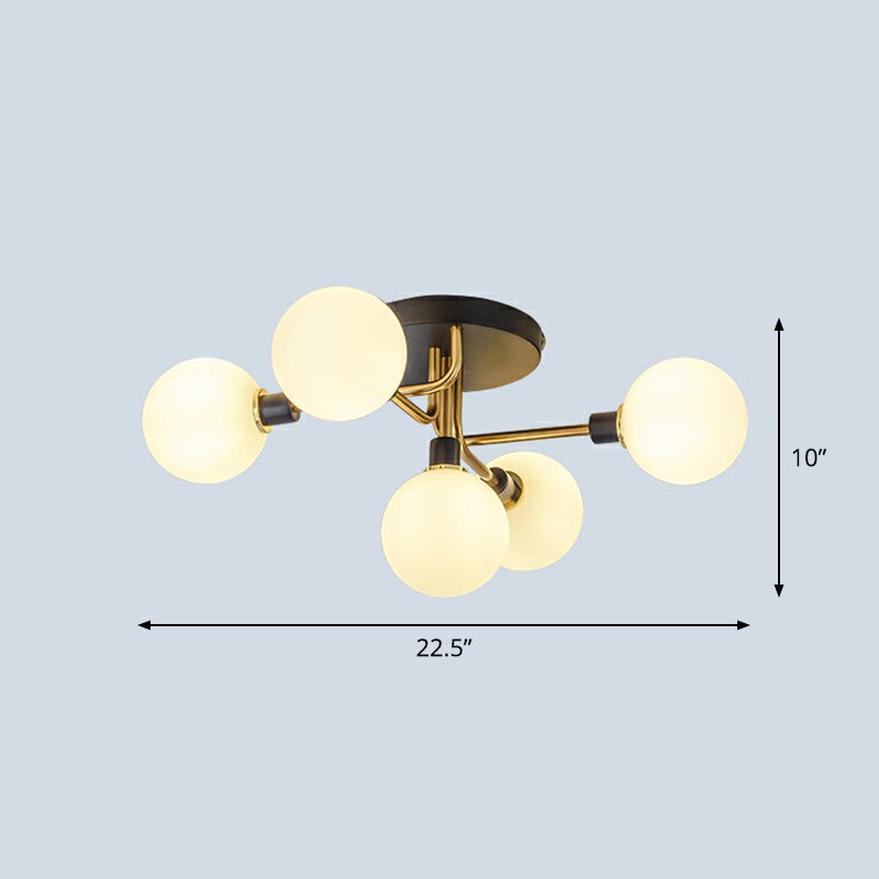 Postmoderne Kugel Flush Mount Lamp Glas 5-Licht Schlafzimmer Halbflush-Deckenleuchte in Schwarzmarke