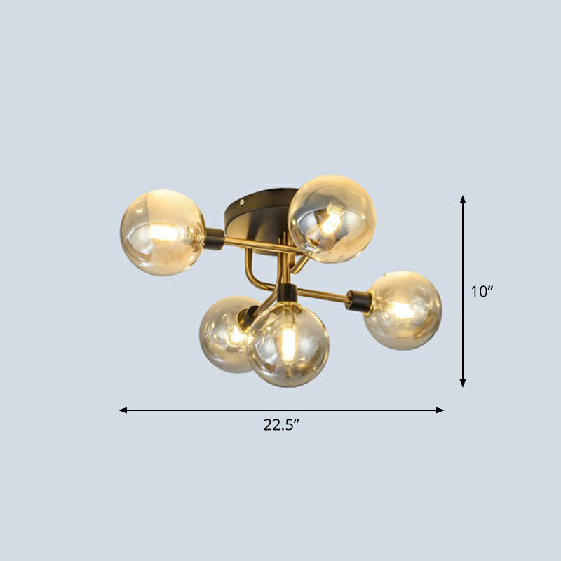 Postmoderne Kugel Flush Mount Lamp Glas 5-Licht Schlafzimmer Halbflush-Deckenleuchte in Schwarzmarke