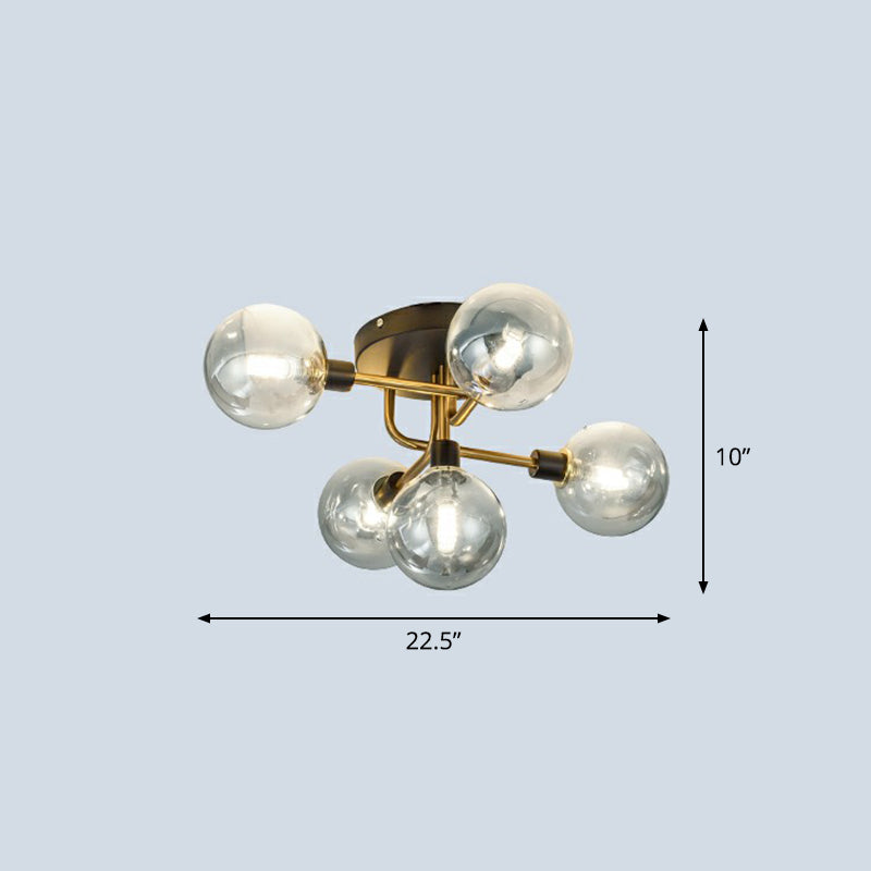 Postmoderne Kugel Flush Mount Lamp Glas 5-Licht Schlafzimmer Halbflush-Deckenleuchte in Schwarzmarke