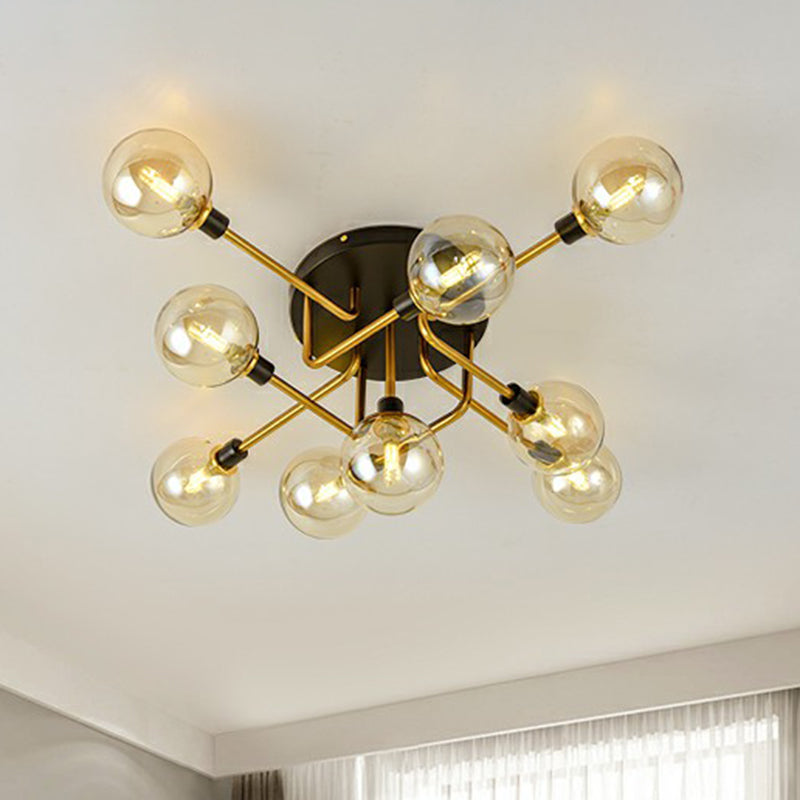 Postmoderne Kugel Flush Mount Lamp Glas 5-Licht Schlafzimmer Halbflush-Deckenleuchte in Schwarzmarke