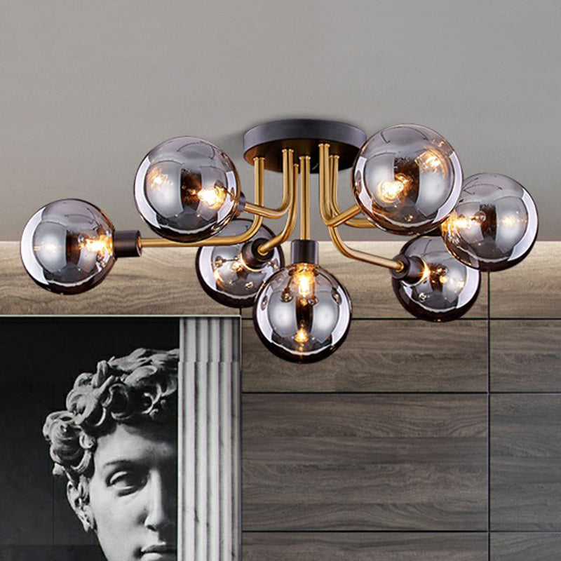 Glass Modo Ceiling Mount Chandelier Postmodern Black and Brass Semi Flush Light Fixture