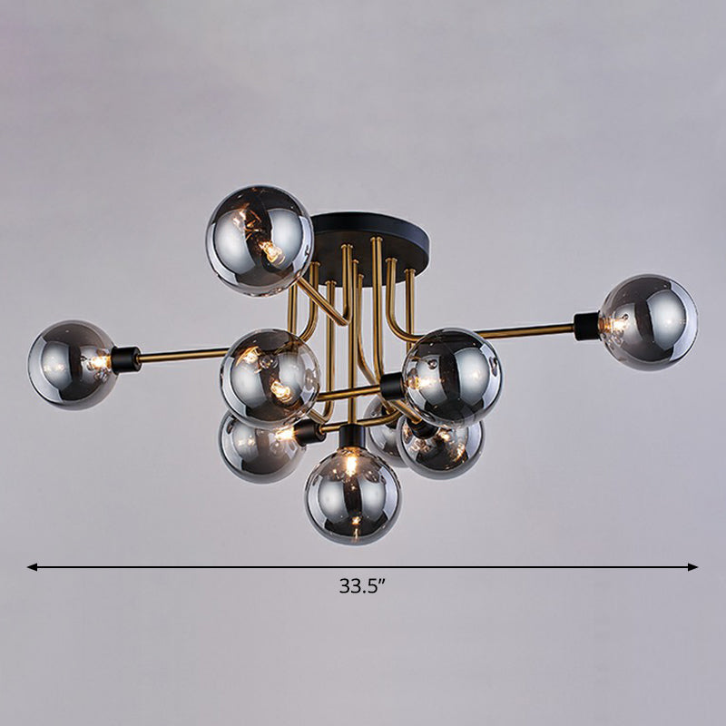 Glass Modo Ceiling Mount Chandelier Postmodern Black and Brass Semi Flush Light Fixture