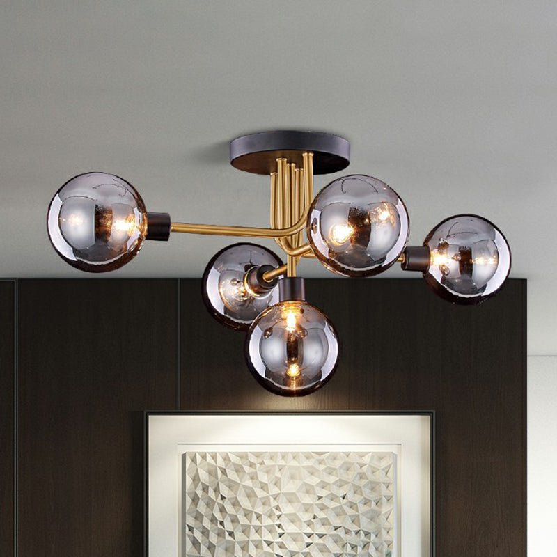 Glass Modo Ceiling Mount Chandelier Postmodern Black and Brass Semi Flush Light Fixture