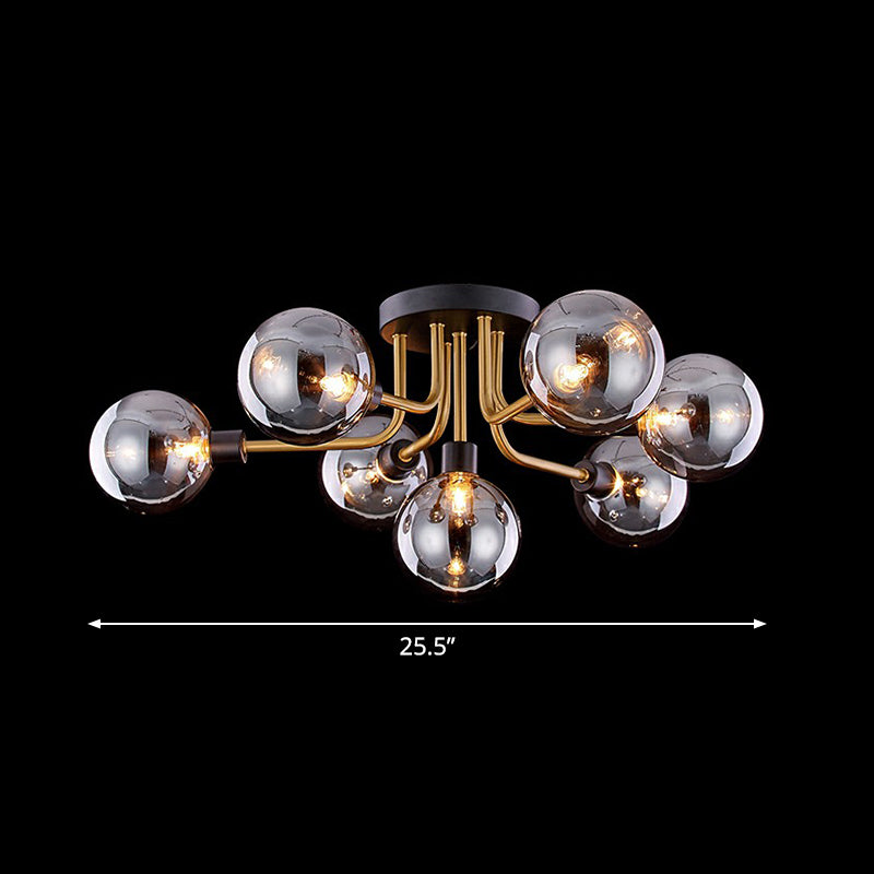 Glass Modo Ceiling Mount Chandelier Postmodern Black and Brass Semi Flush Light Fixture